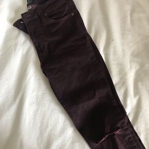 Just Black Maroon Knee Cut Skinny Jeans